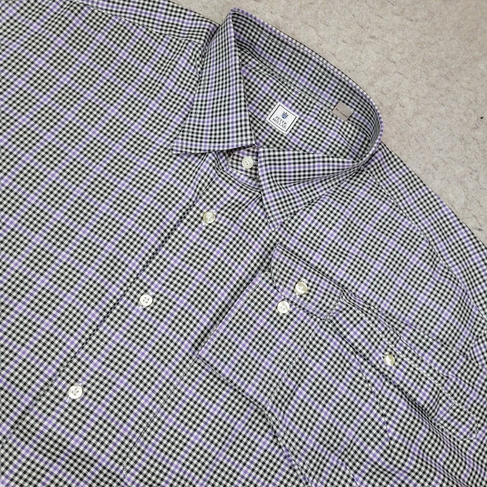 Peter Millar Shirt Mens‎ XL Gray Purple Check Long Sleeve Button Up Cotton